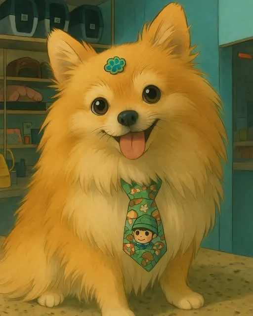 Spitz alemão com gravatinha depois do banho